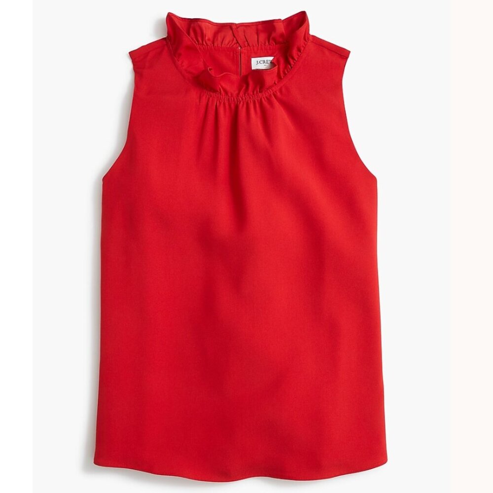 J Crew Sleeveless Ruffleneck Satin Crepe Blouse Top
